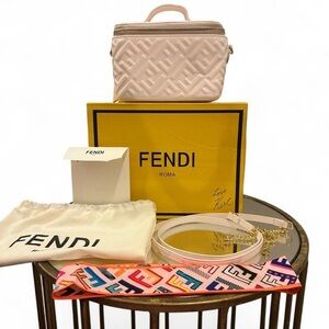 Fendi White and Gold Quilted Shoulder Vanity Bag